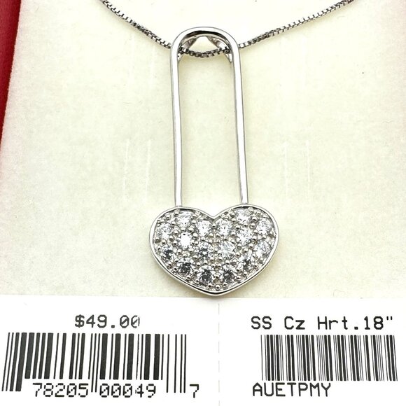 Sterling Silver CZ Heart Pendant 18 Inch Necklace New in Box Gift For Her - Picture 2 of 4
